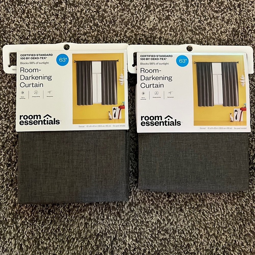 Room essentials- 2 Room Darkening Curtain Panel • Charcoal